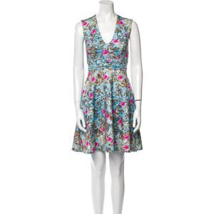 Cynthia Rowley Floral A Line V Neck Neoprene Mini Dress 10